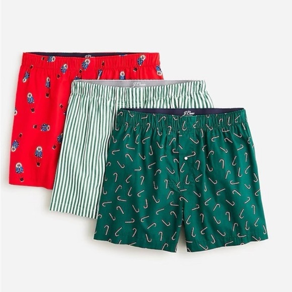 NWT Mens J. Crew Christmas Nutcracker stripes Printed Cotton 3-pack Boxer Shorts - Picture 1 of 5